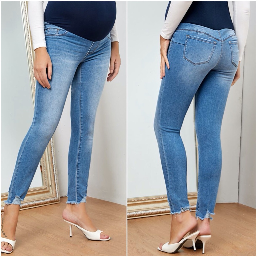 MATERNITY distressed denim skinny jeans dark wash - Picture 5 of 6